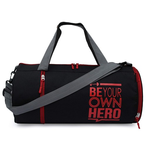 Polyester Red Duffle Gym Bag Separate Shoe Compartment For Unisex Free