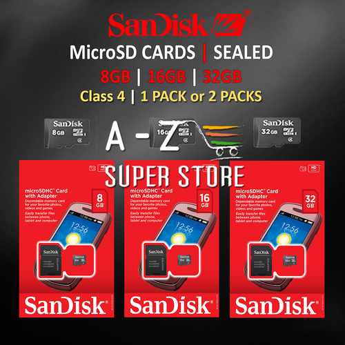 SanDisk Micro SD Card 8gb / 16gb / 32gb Class 4 Memory HD 1 Pack OR 2