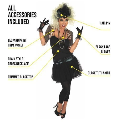 Women`s 80s Pop Star Diva Costume Ladies Celebrity Popstar Retro Outfit  S - 3XL - Image 3 of 4