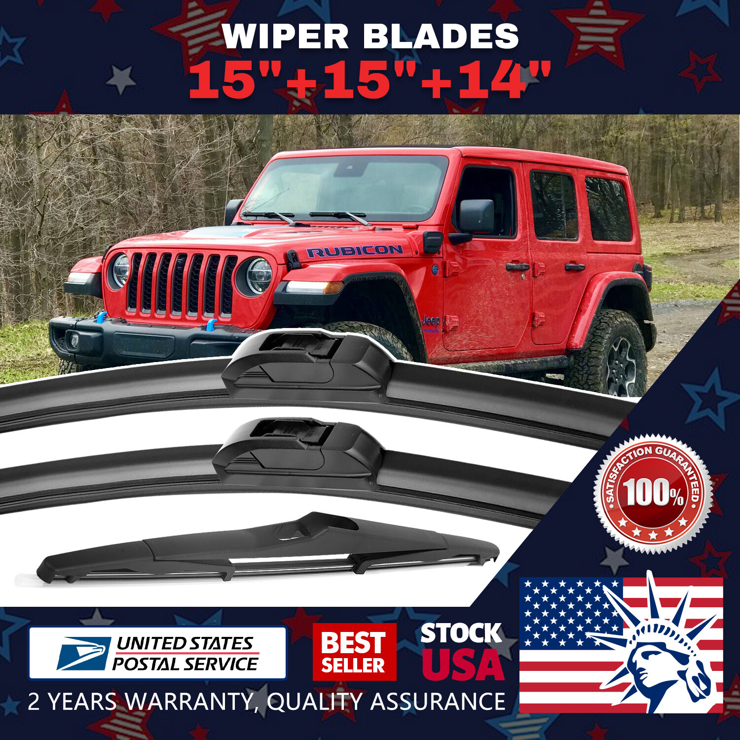 All Season 15''+15''+14'' Windshield Wiper Blades Driver&Passenger Side&Rear