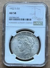 1922 S $1 NGC AU 58 1922-S PEACE SILVER DOLLAR