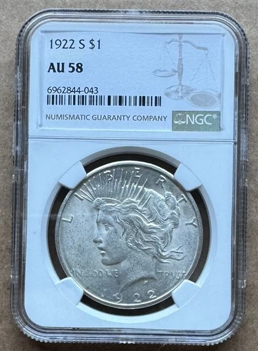 1922 S $1 NGC AU 58 1922-S PEACE SILVER DOLLAR