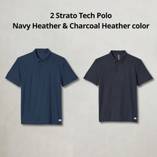 Nwt Vuori Mens Strato Tech Polo - 2 Polo Shirts - Navy Heather Charcoal Heath Nwt Vuori Mens Strato Tech Polo - 2 Polo Shirts - Navy Heather Charcoal Heath