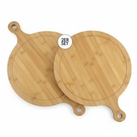 Hausleben Pizzabrett 2Er Set Ø 35X46X,2,0 Cm Aus Bambus Mit Griff & Saftrille