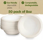 50 x Bagasse Bowls Disposable Plates Paper Food Party Tableware 8oz Salad Soap
