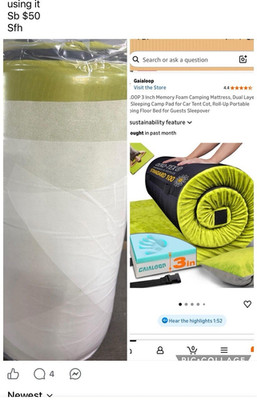 Gaialoop 3'' Memory Foam Twin Roll-Up Camping Foam Pad w/ Storage Bag Green/White