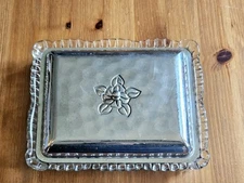 Vtg. Divided Cut Glass condiment or refrigerator dish with Aluminum Floral Lid. 