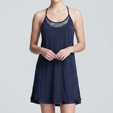 American Eagle Navy Blue Sequin Neck T-Strap Tassel Tank Top Dress Small Vintage