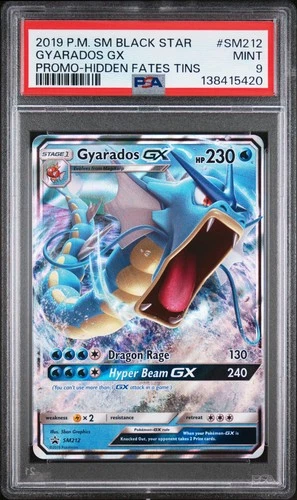 2019 POKEMON SM BLACK STAR PROMO HIDDEN FATES TINS #SM212 GYARADOS GX PSA 9