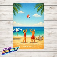 Retro Beach Wall Art Mini Coastal 8x12 Metal Tin Sign Kitchen