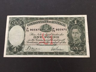 1 pound 1938 Sheehan/McFarlane KGVI banknote gF/aVF