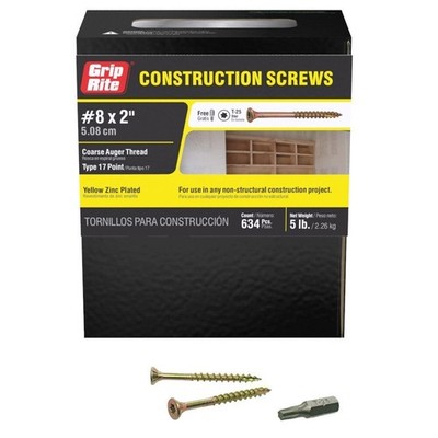 2'' Gold Construction Wood Screws #8 Star Drive - 5lb Box for Woodworking & DIY