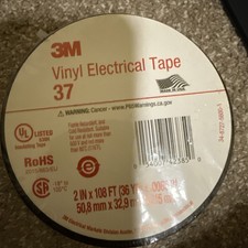 3M Electrical Vinyl Tape 37, 2 in x 36 yd, Black, .0085. 2 Rolls
