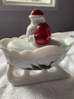 Vintage Westmoreland Santa On Sleigh Milk Glass Painted Christmas Candy Dish