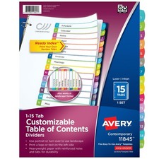 Avery Dividers for 3 Ring Binders, 15 Tabs per Set, Customizable Table of Conten