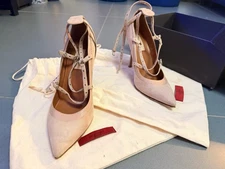 Valentino Rockstud Studded Patent Caged Pumps Heels Beige Nude sz 38 $1,190