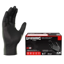 GLOVEWORKS Black Nitrile Gloves 5 Mil XL Box of 100 Latex Free
