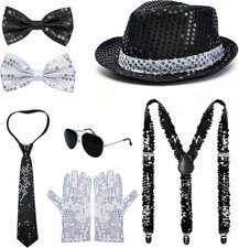 7 Pcs Unisex Halloween 70s 80s Disco Performance Costume Sparkly Sequin Dance