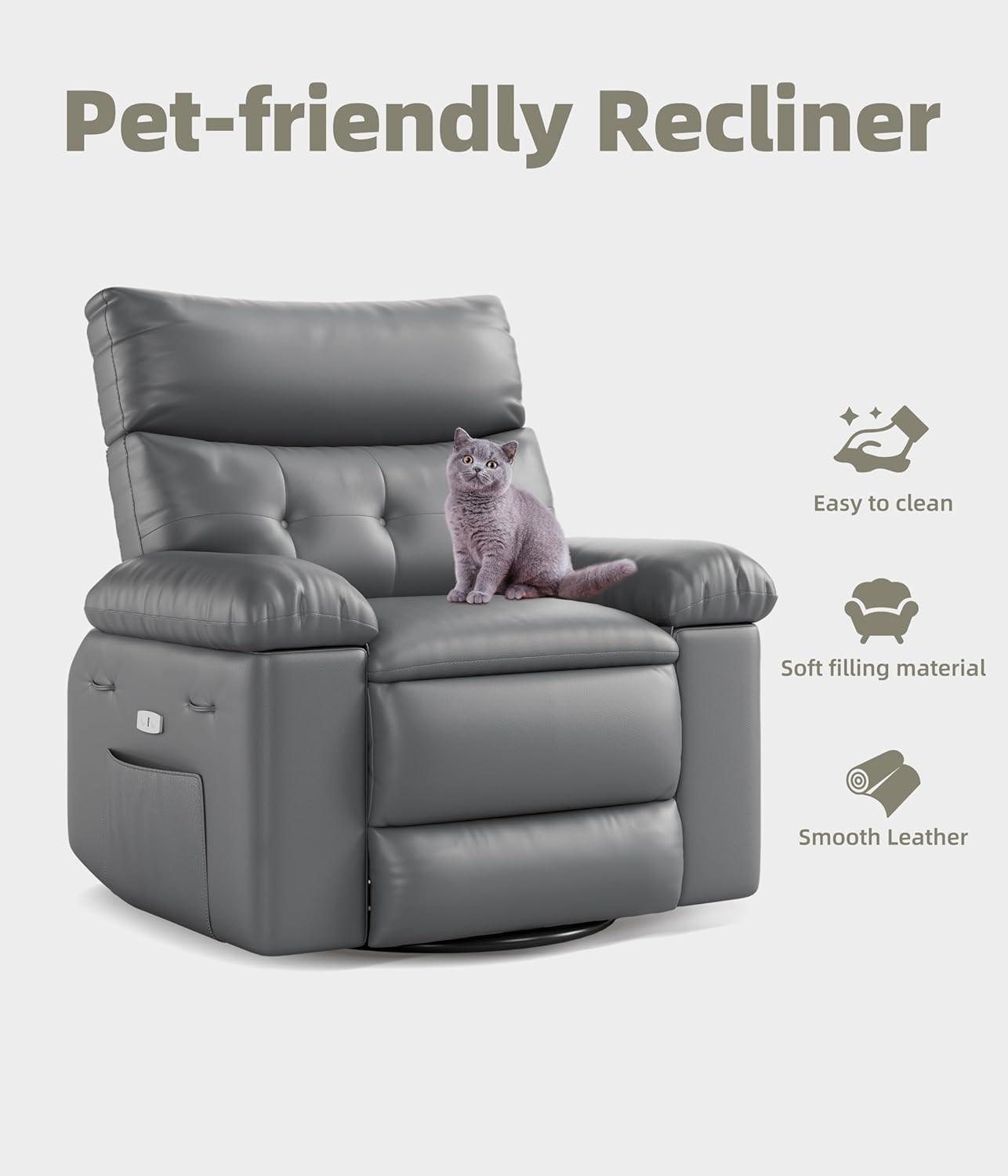 Oversized Faux Leather Recliner Chair with 1.5X Sponge Filling for Ultimate Comf