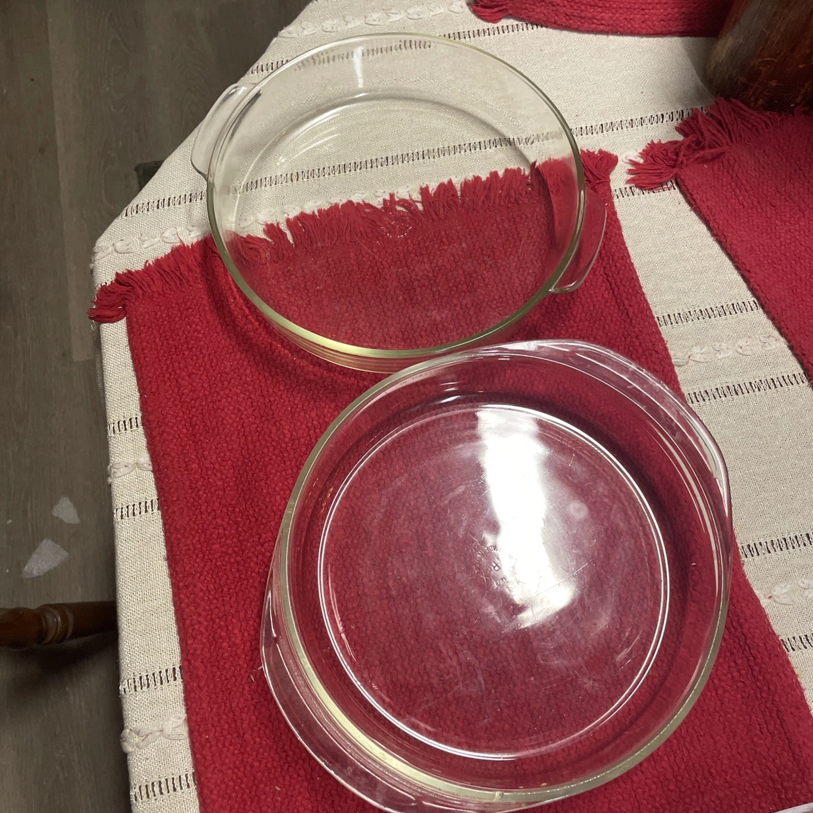 (2) PYREX 221 Clear 8 1/4” Round Layer Cake Pie Pan Ovenware Glass