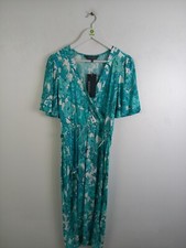 Sosandar Mock Wrap Angel Sleeve Dress Blue Print Dress Size 10 NEW F2