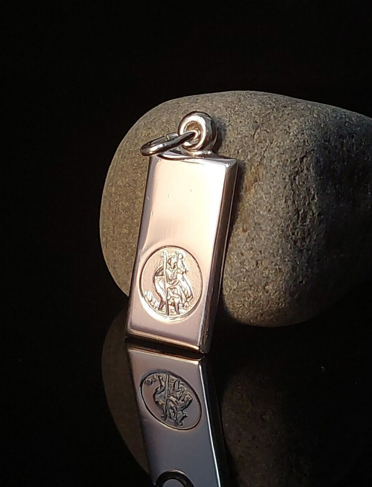 925 Sterling Silver Oblong St Christopher Pendant Charm Ingot Gift Bag