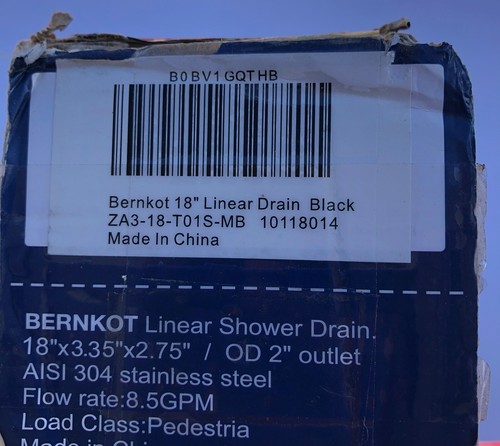 Bernkot Linear Shower Drain 18", Matte Black Floor Drain NO THREAD ADAPTER - Picture 8 of 10