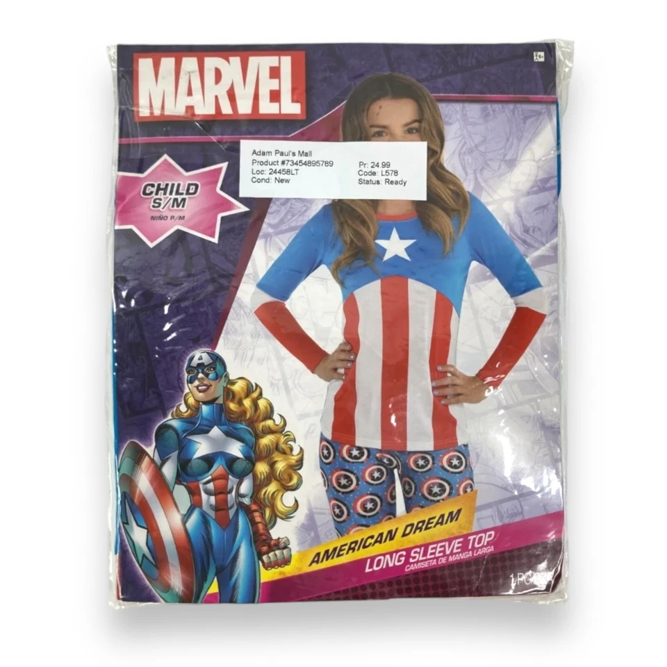 Marvel Sueño Americano NIÑAS S/M (hasta talla 10) Camiseta Top Disfraz Foto 3 de 4