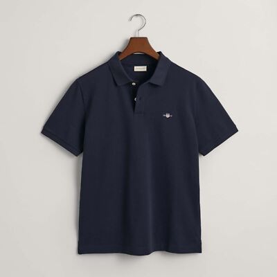 Men's Gant Embroidered Archive Shield Polo Shirt in Blue UK