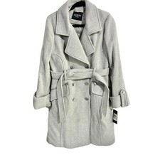 Guess Women's Gray Double-breasted Belted Wool Blend Walker Pea Coat Size M Nwt