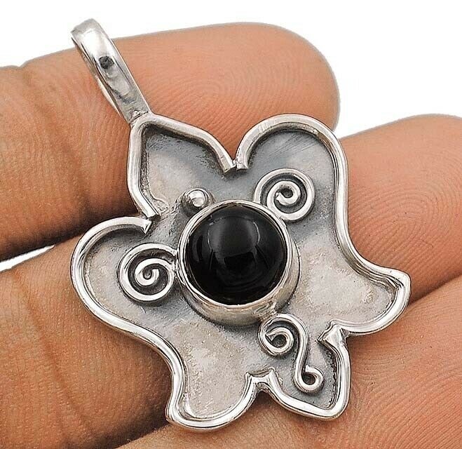 Natural Black Onyx 925 Solid Sterling Silver Pendant Jewelry @B7-5