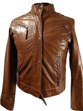 Jobis Smart Tan Brown Supple Leather Cropped Fitted Jacket Eu 40 Uk 12