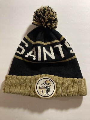 Mitchell & Ness New Orleans Saints Black Gold Pom Beanie Toboggan Hat Cap Patch