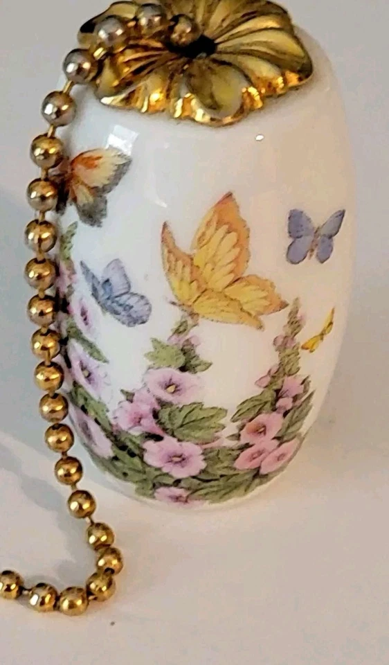  "Ventilador/Luz de Porcelana y Latón Años 80 Aproximadamente 2"" Acabado Tirar Mariposa Floral" Foto 4 de 4