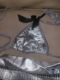 NWT Dreamgirl Sexy Lame Bikini Tri-Top, Thong, & Skirt Lingerie Stripper Set