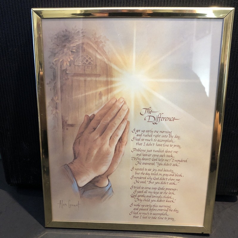 Vintage “The Difference” By Alan Grant On Wood Wall Plaque Sealed Praying Hands