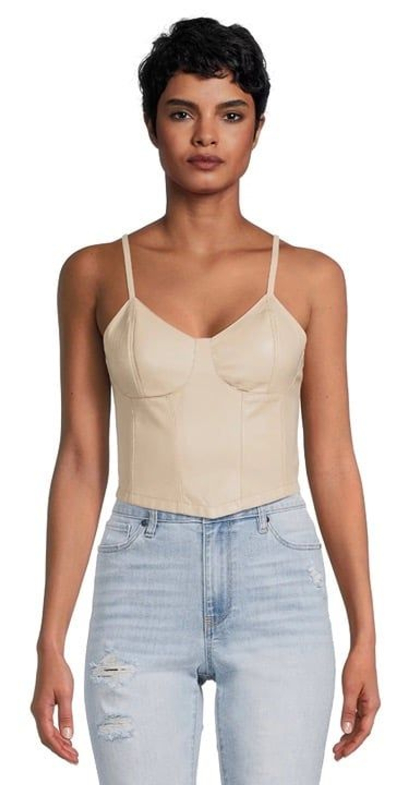 Madden NYC Junior’s Large (11-13) Bustier Bra Cup Top Irish cream faux leather