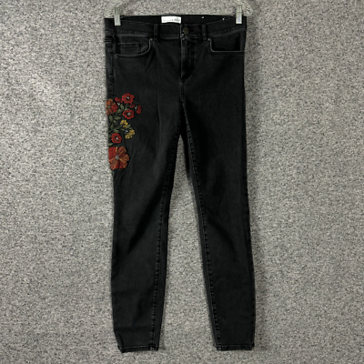 Loft Women's Size 29 Black Floral Embroidered Modern Skinny Stretch Denim  Jeans