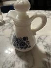 Vintage Avon Set Milk Glass Decanter Pitcher with Base Delft Blue Floral Pattern