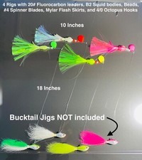 BEST FLUKE FLOUNDER DESTROYER High/Low Fluorocarbon B2 Squid Rigs GLOW COLORS