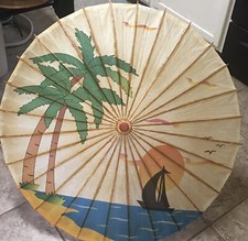 Rice Paper and Bamboo Asian Umbrella Tropical Scene 35  
