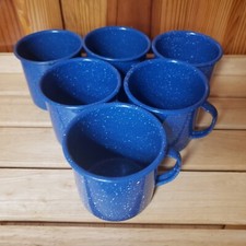 6 Blue Speckled Enamelware Coffee Soup Mug Cup 16 OZ Camping Cowboy