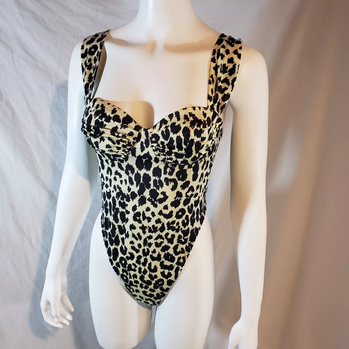 Victoria's Secret Large Satin String Thong Bodysuit Teddy Black White  Leopard