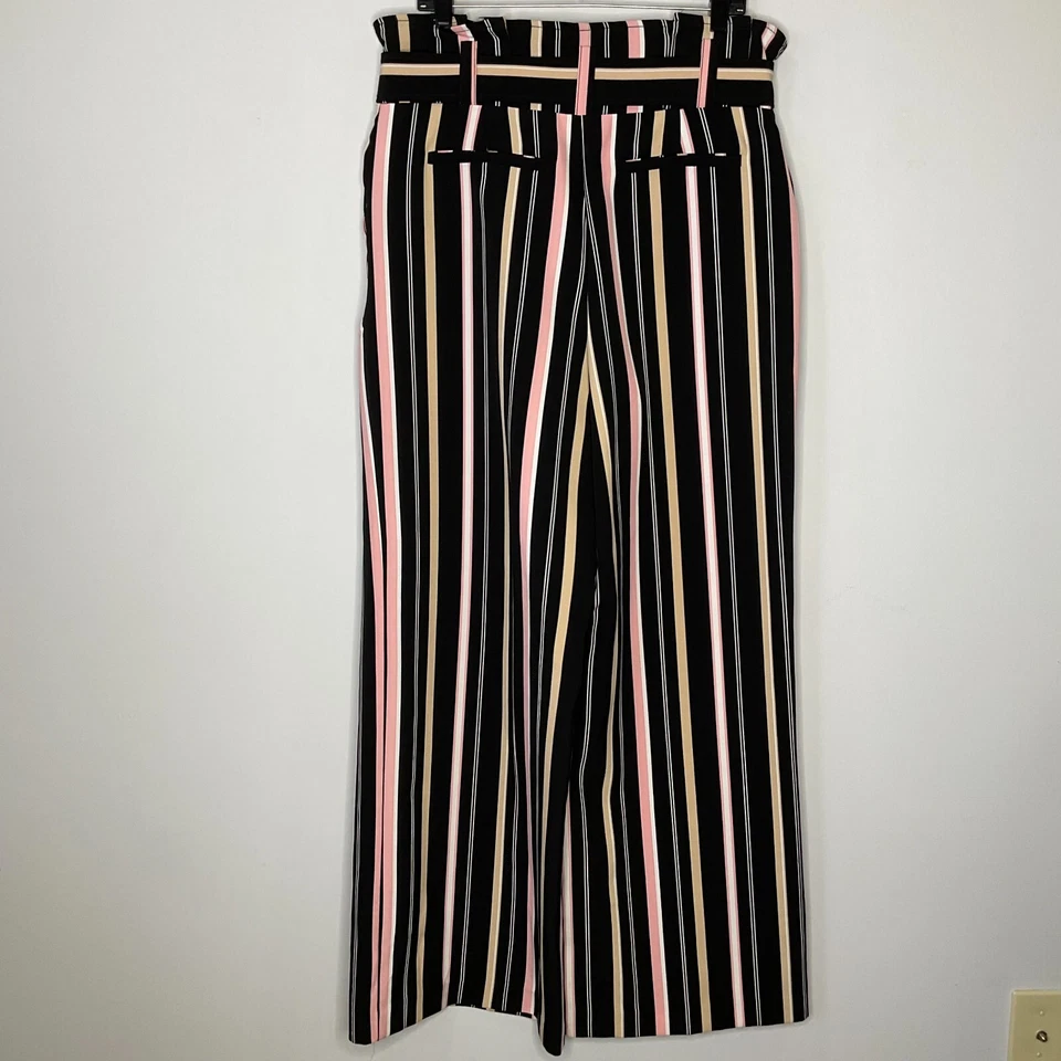 New York&Co 7th Avenue Womens Pant Multicolor Striped Paperbag Waist Palazzo 14 - Image 3 of 4