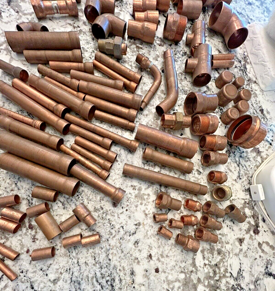 18 lbs of Copper Pipe Fittings 90, 45 T's Adapters Caps Couplings Lot