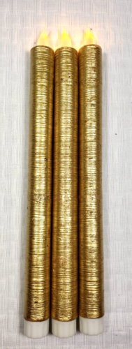Set 3 Vintage Battery Operated Pillar Candles Shimmery Gold Shiny 11" Tall AAA   - Picture 1 of 12