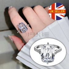 Brilliant Emerald Cut Cubic Zircon Women Engagement Wedding Ring Band Sizes 6-10