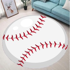 Baseball Round Rug, Sports Room Mat, Boys Playroom Carpet, Game Theme Decor, Fun