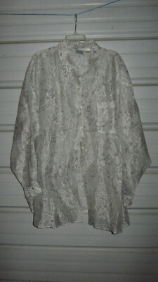 Plus Size Beautiful 26/28 4X Blouse top Vintage Shirt Womens White Sheer