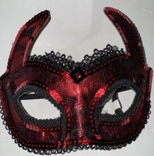 Devil Mask Black and Red Venetian Mask with Horns Masquerade Costume Party